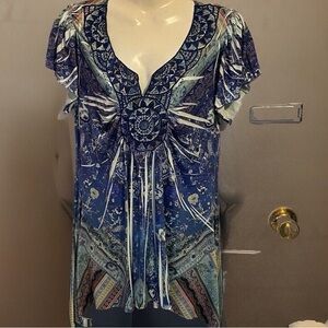 Stylish Blue Patterned Women's Blouse